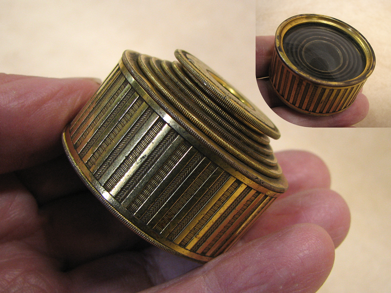 19th century Thomas Rubergall 6 draw brass monocular spyglass, circa 1820